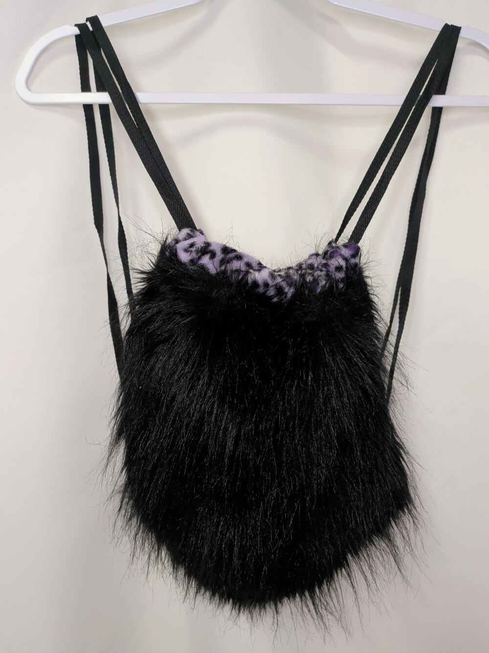 Vintage 90s Y2K Frangi Faux Fur & Purple Leopard Drawstring Backpack Bag